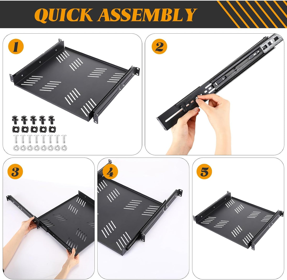 1 Pcs 1u Sliding Rack Shelf, Adjustable Mounting 15-29 Inch Depth