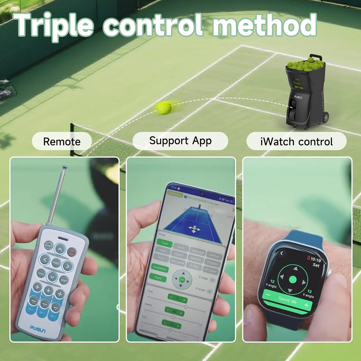 Tennis Ball Machine, PT-Smart Tennis Ball Machine with App/Remote/iWatch Cont...