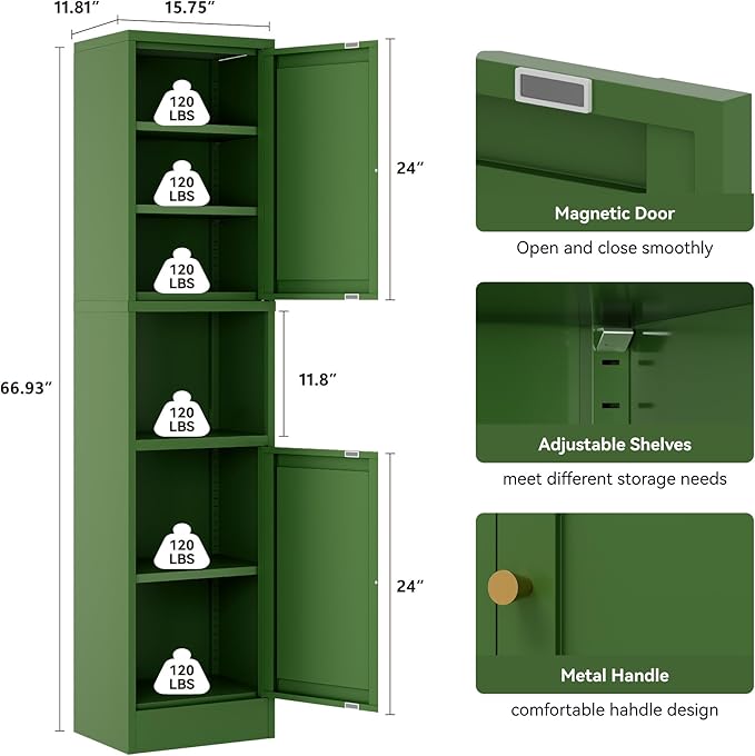 2-Door Metal Storage Cabinet, Tall Slim Pantry Organizer