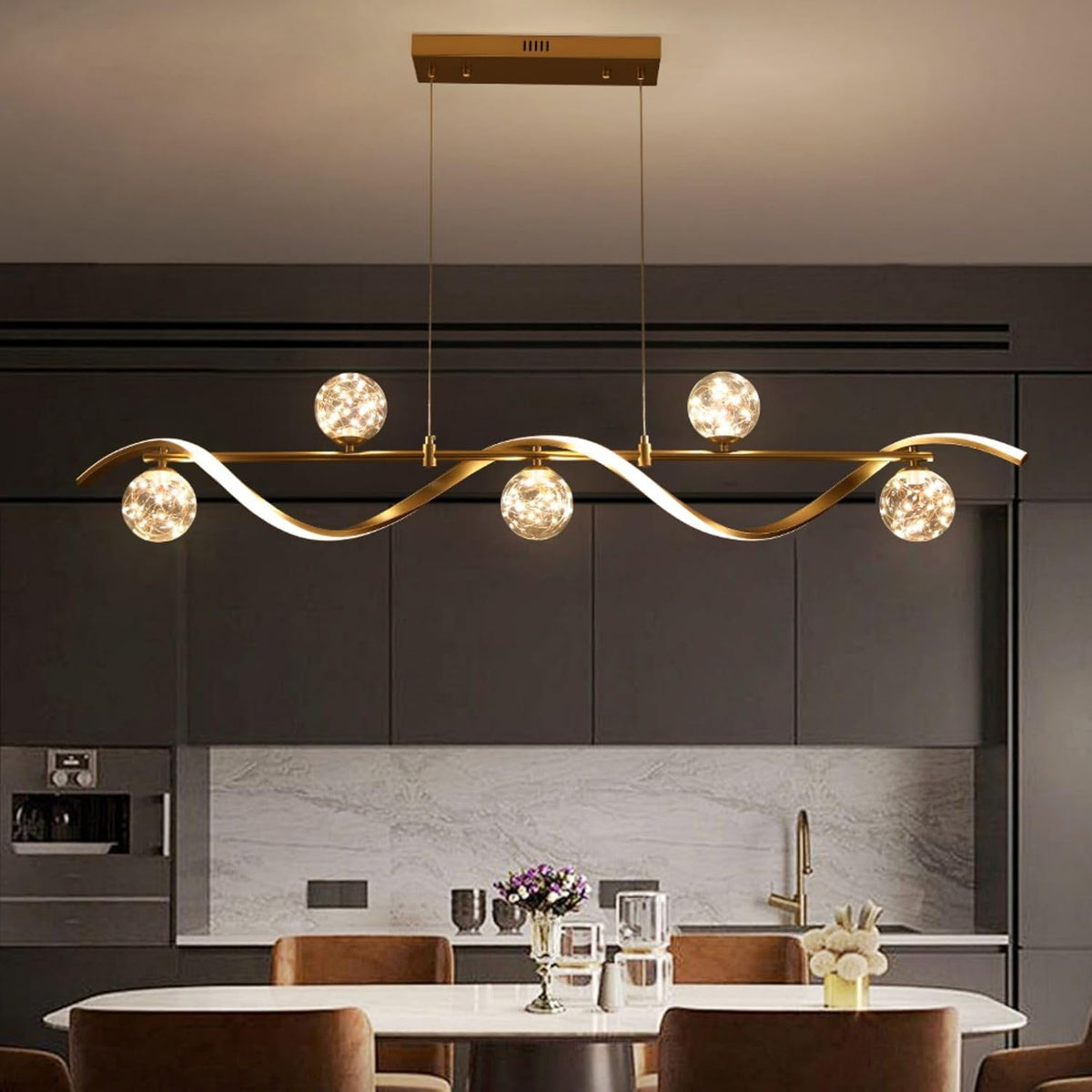 homary Kitchen Island Light with Glass Globes, 51.2" Gold Chandelier Dim...