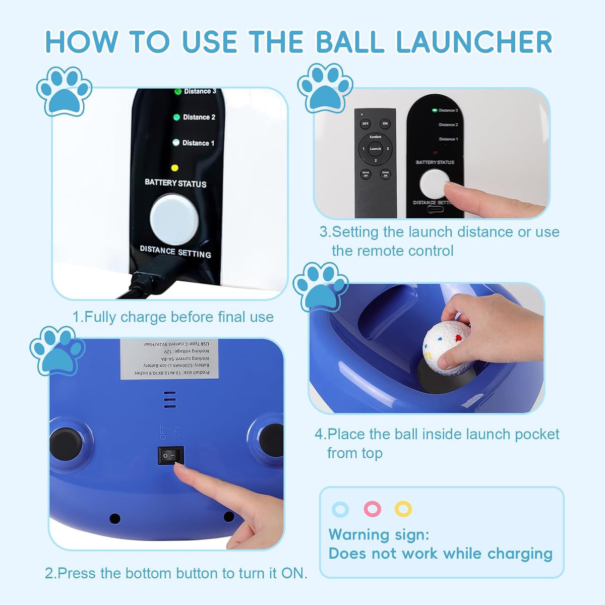 FAHKNS Automatic Ball Launcher for Large Dogs: 40/60/80FT Distance Dog Ball T...