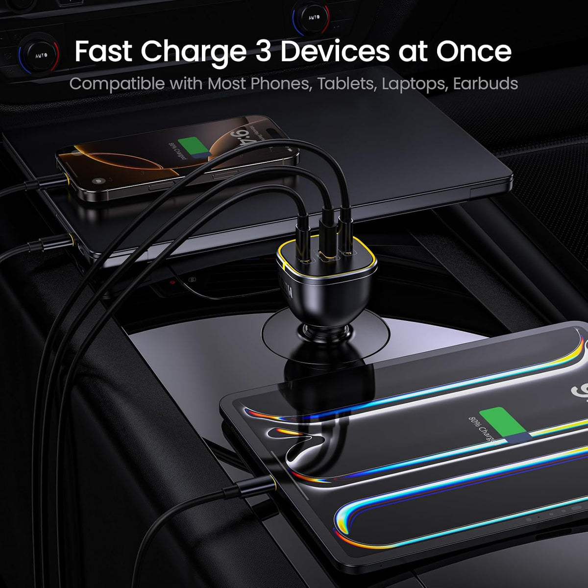 AOHI 165W Laptop Car Charger Adapter 140W PD 3.1/100W PD 3.0 USB C Charging