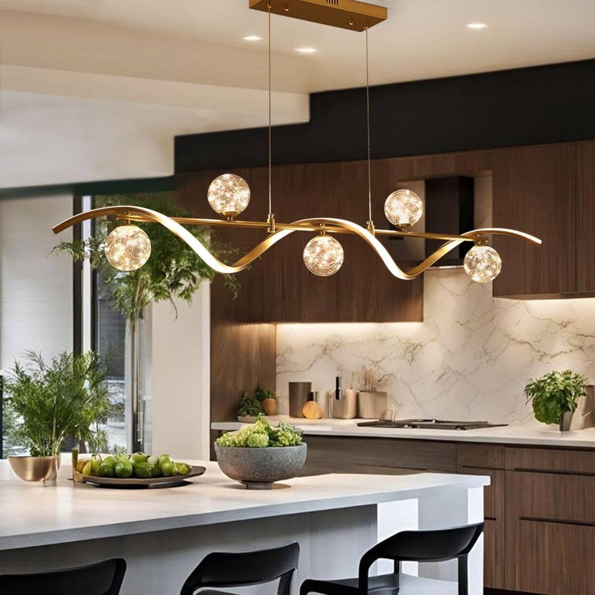 homary Kitchen Island Light with Glass Globes, 51.2" Gold Chandelier Dim...