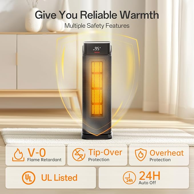 BREEZOME Space Heater Indoor, 1500W PTC Portable Electric Heaters