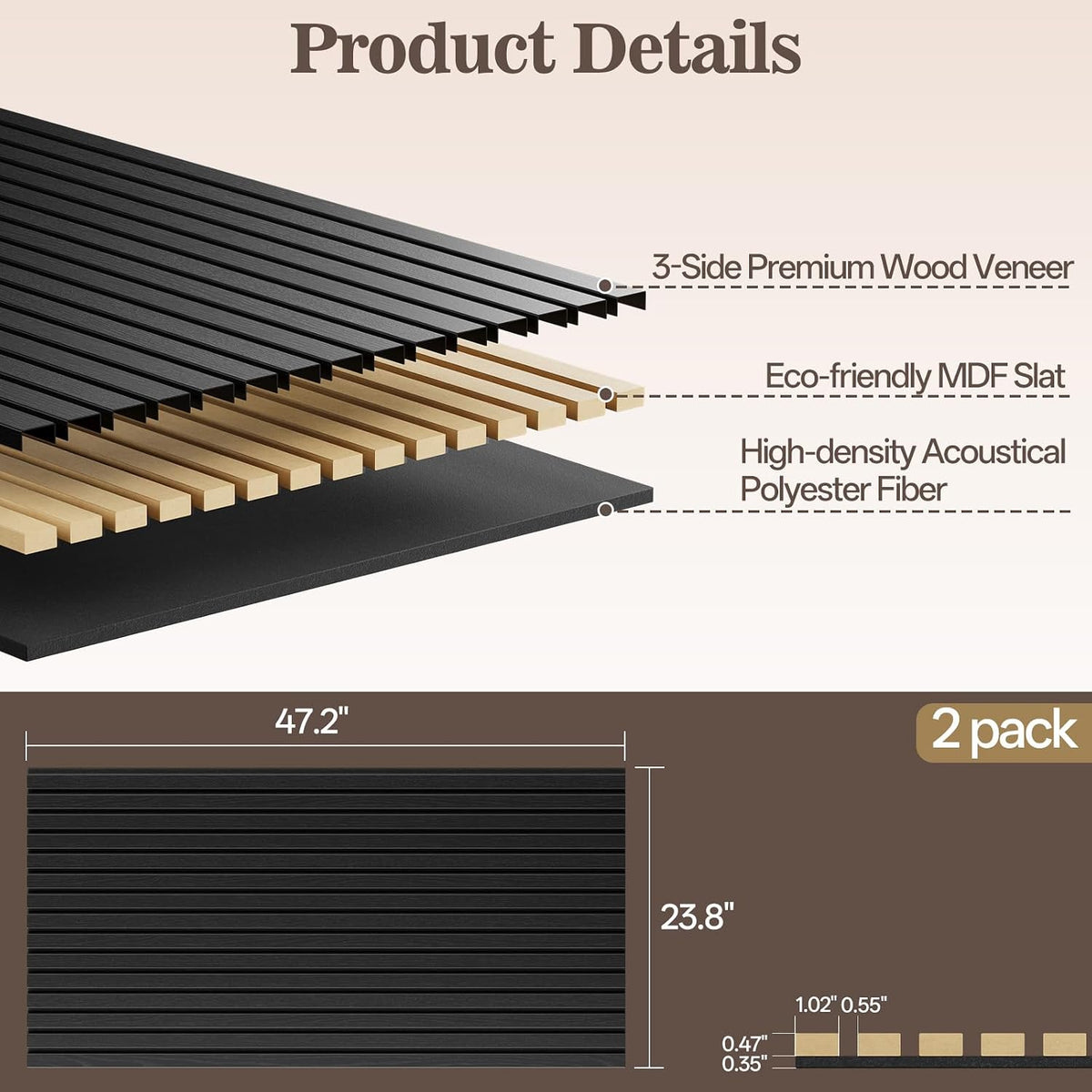 2 Pack Acoustic Wood Panels for Wall 47.24" x 23.81" Soundproof