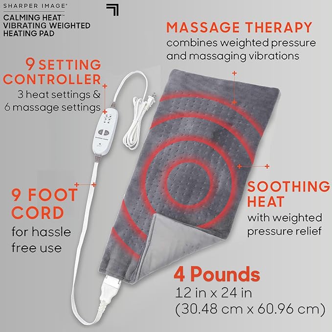 Calming Heat Massaging Vibrations Weighted Heating Pad by Sharper Image |