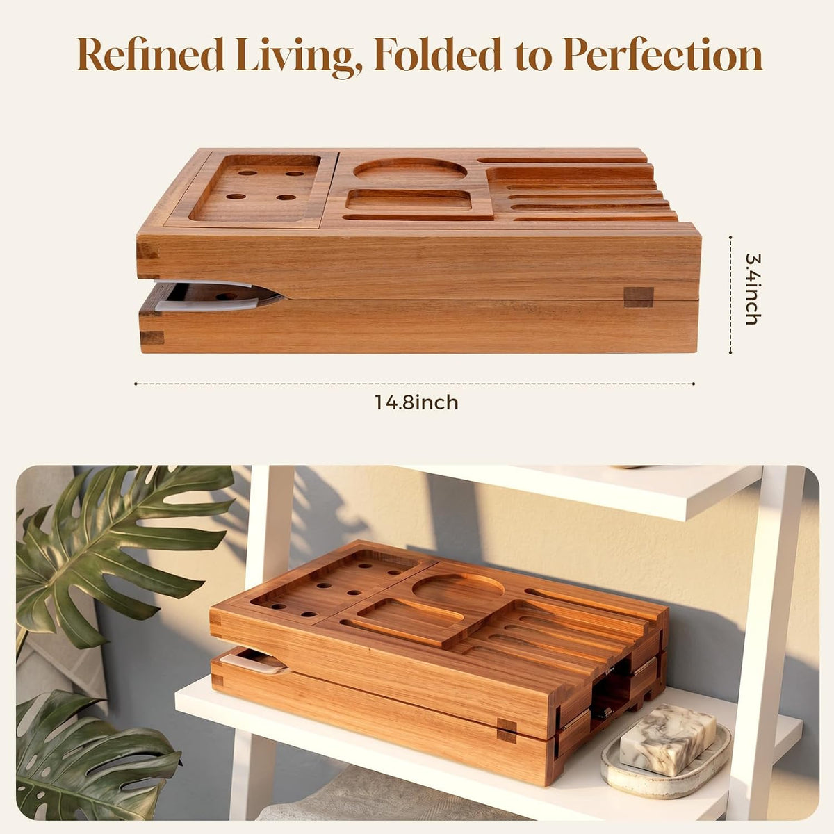 Acacia Bathtub Tray, Foldable & Extendable Bath Caddy with Non-Slip Desig...