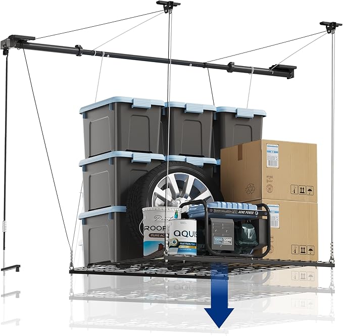 FLEXIMOUNTS GL1 Overhead Garage Lifting Storage Rack, 4x4 Ft Heavy-Duty Metal