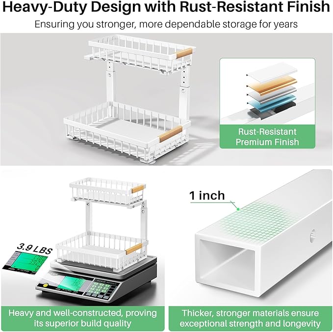 Pull out Cabinet Organizer, 1 Pack Under Sink Organizer, Slide out Metal