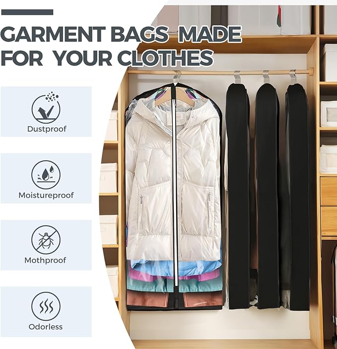 6 Pcs 60" Garment Bags for Hanging Clothes, Garment Bags Shoulder Covers