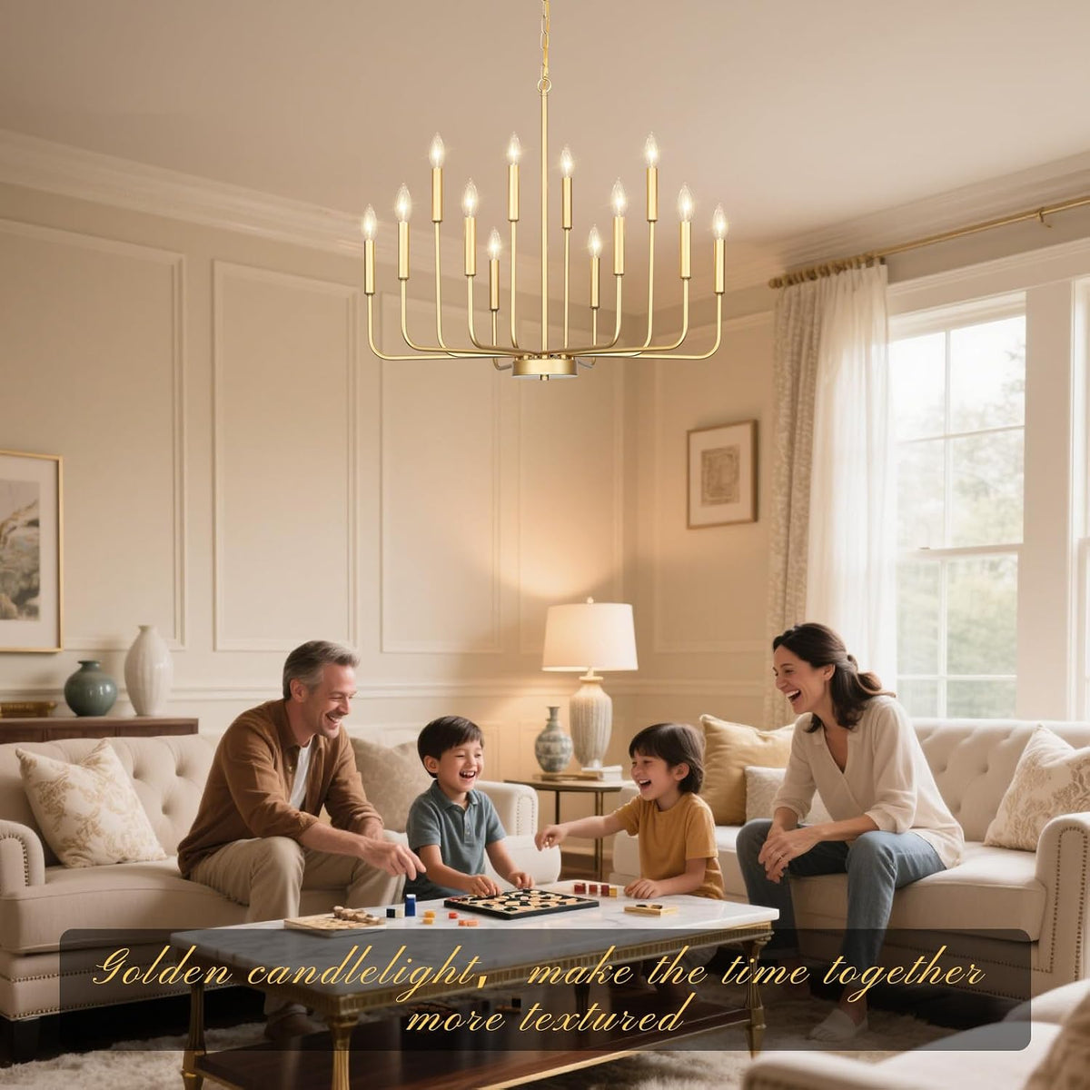 Gold Chandeliers for Dining Room Light Fixture，D32 Inch