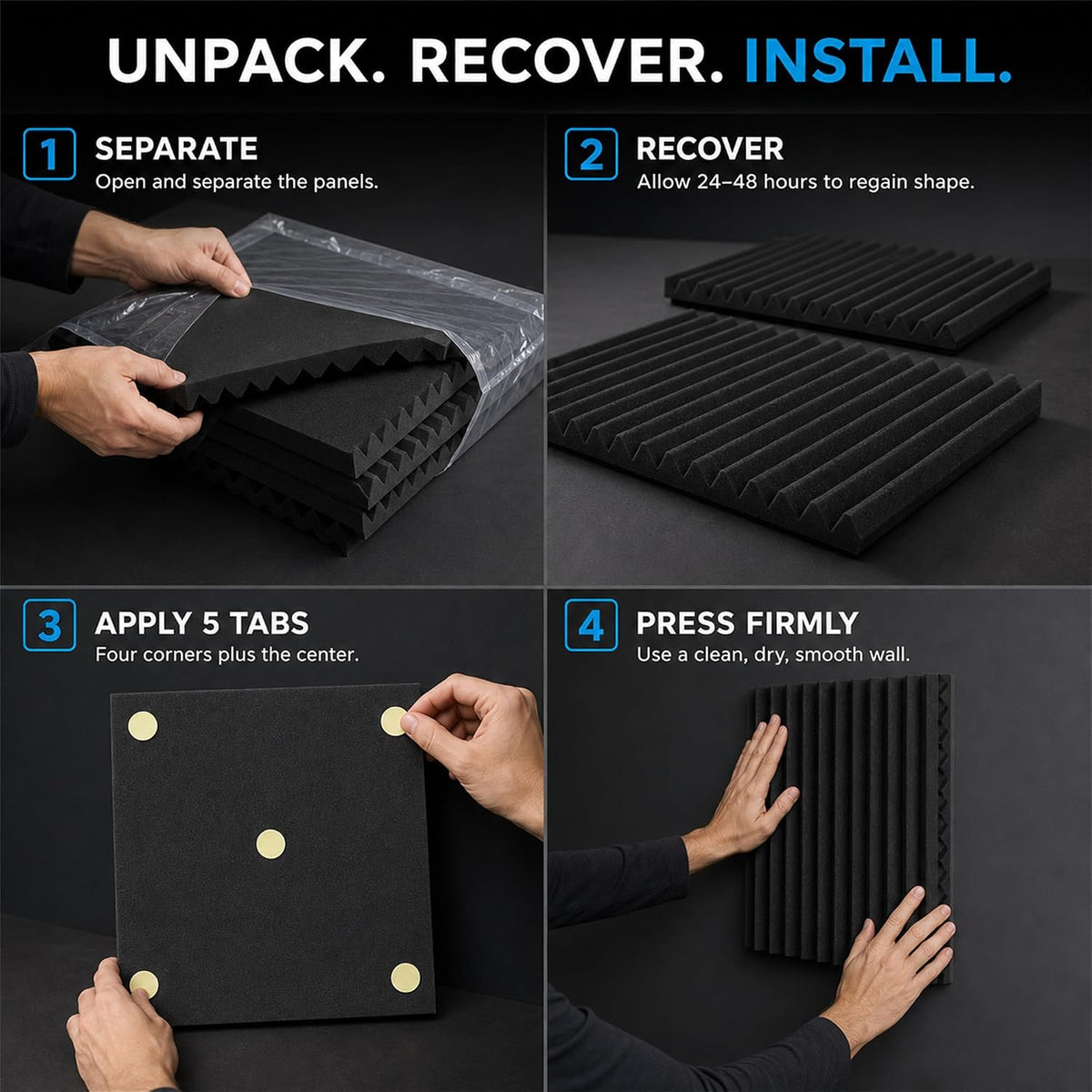 54 Pack Acoustic Foam Wall Panels, 12 x 12 x 1 in