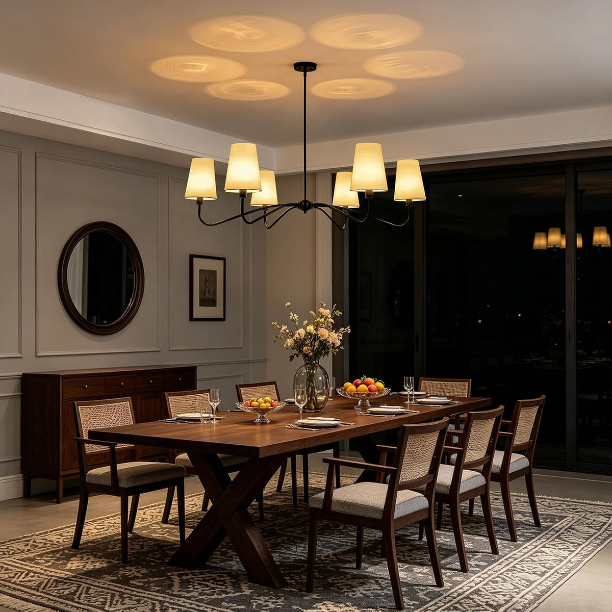 47'' Oversized Farmhouse Chandelier with Shades, 6-Light Large Chande...