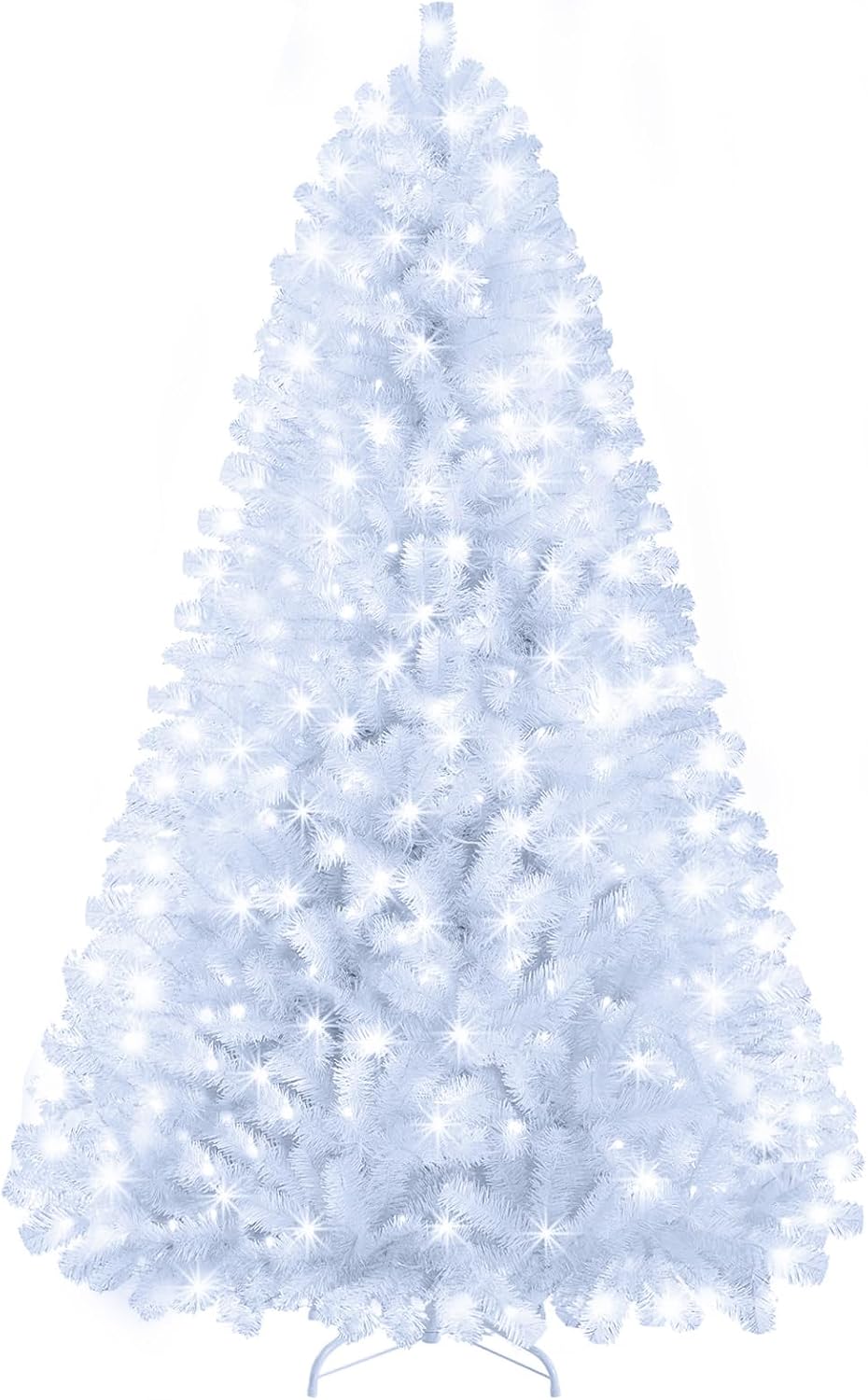 6ft White Prelit Christmas Tree with 300 LED White Lights, 726 Dense Branch T...