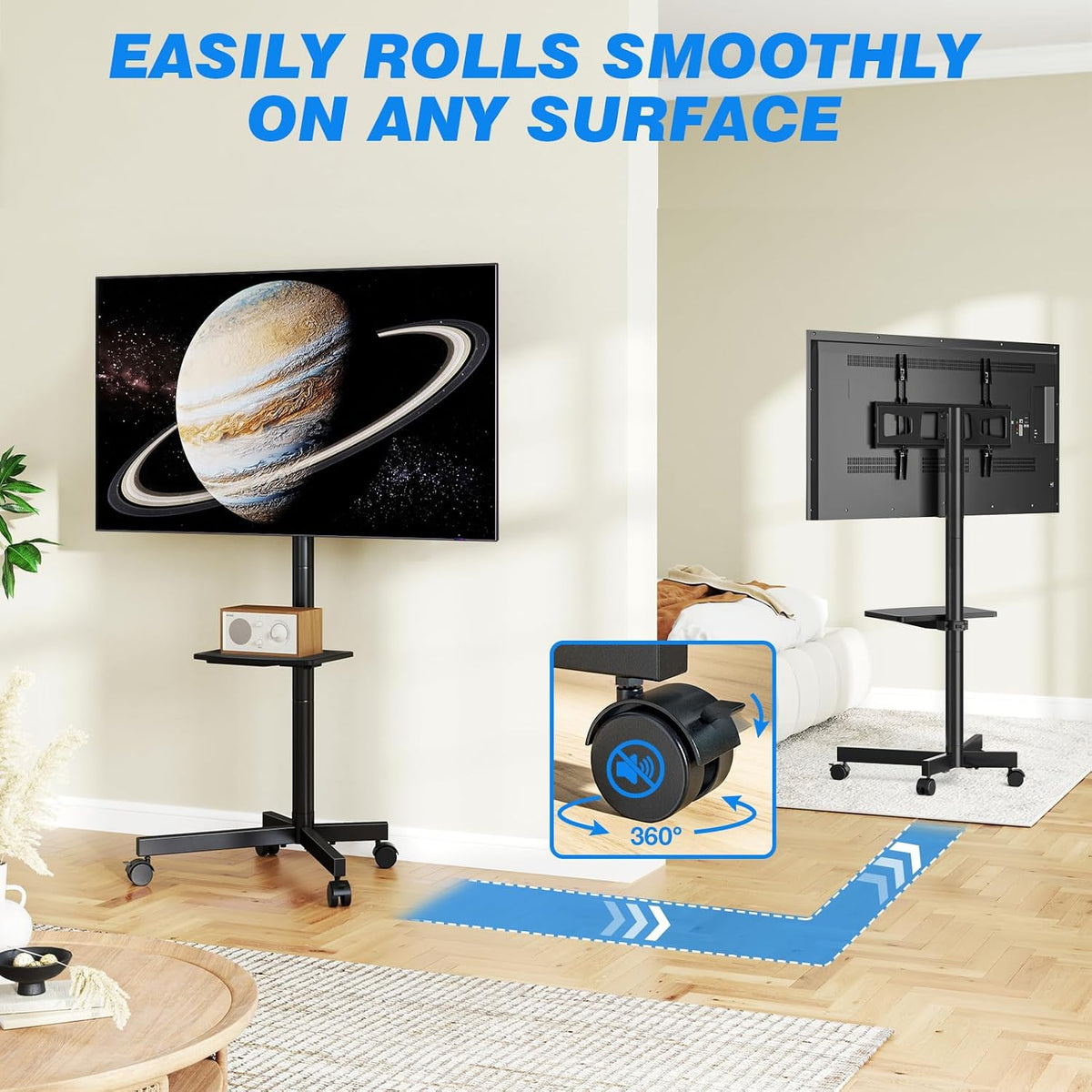 Rfiver Rolling TV Stand with Shelf for 23-65 inch TVs up to 88lbs