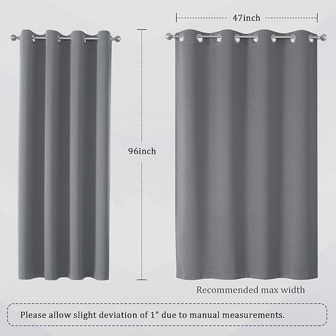 DUALIFE Grey Blackout Curtains for Bedroom 96 inches Long 2 Panels Grommet
