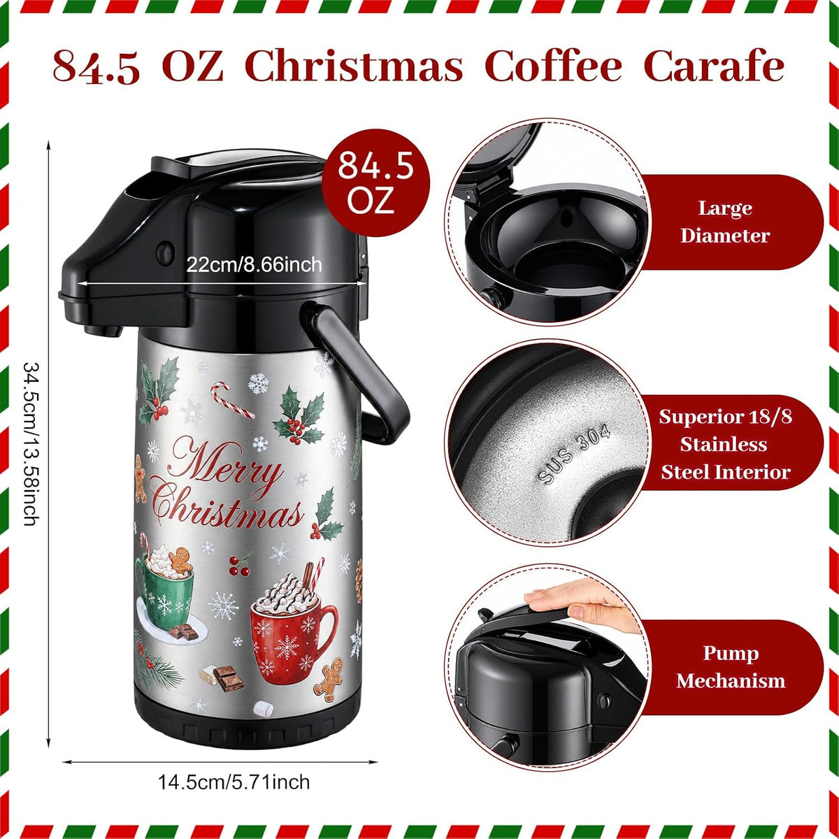 85oz Christmas Hot Chocolate Dispenser Hot Cocoa Bar Supplies, Cocoa Cups