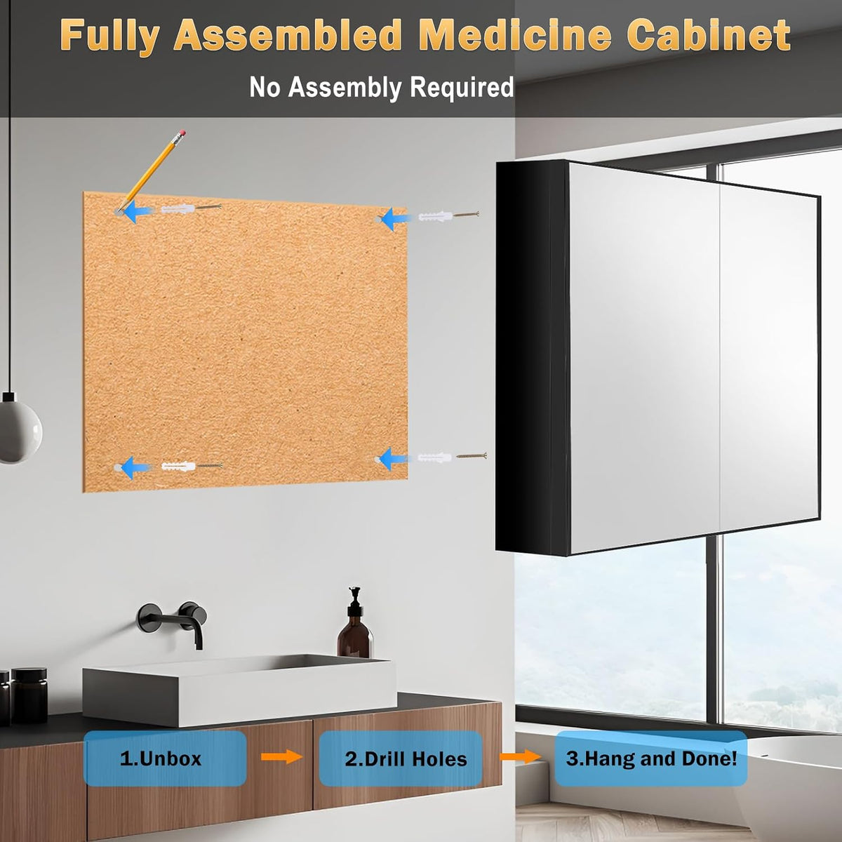 Umeiga 36x24 Medicine Cabinet Mirror with Storage, Pre-Assembled Medicine Cab...