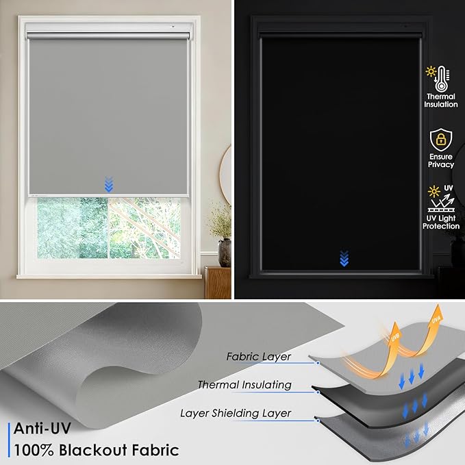 Motorized Blinds with Remote Control【Solar Panel Included】 Tin Grey, 33¾&quot...
