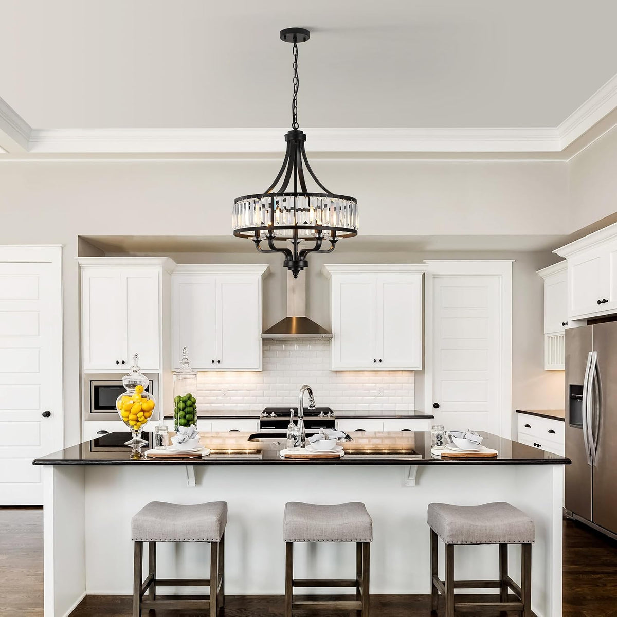 Modern Black Crystal Chandelier,5-Light Farmhouse Dining Room Light Fixture O...
