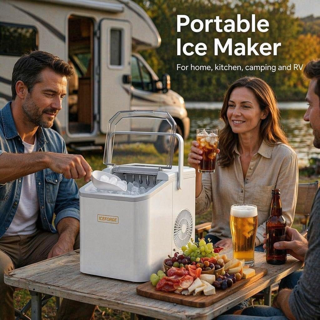 Portable ice Machine: with Handle, with Cleaning Function, with Basket and Spoon