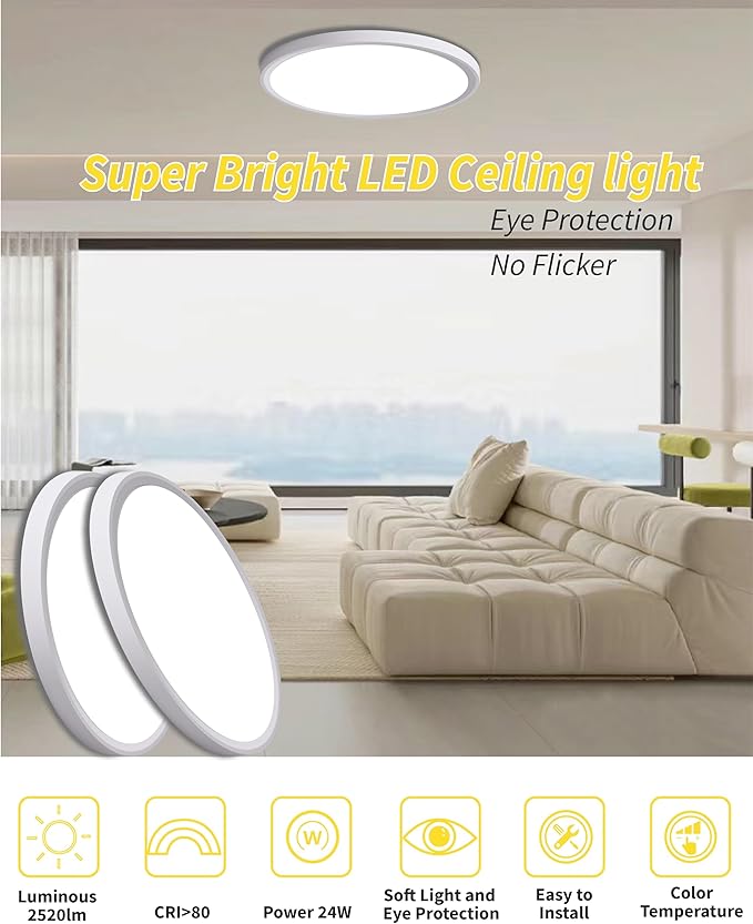 6pack 12 Inch Flush Mount Ceiling Light, 24w Led Ceiling Light,