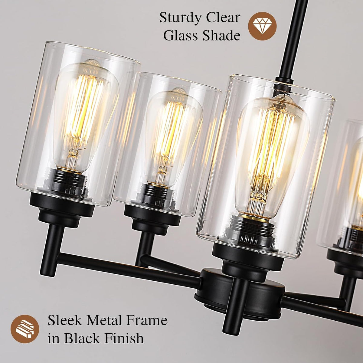 D19.8" Chandelier for Dining Room, 5-Light Black Kitchen Light Fixture