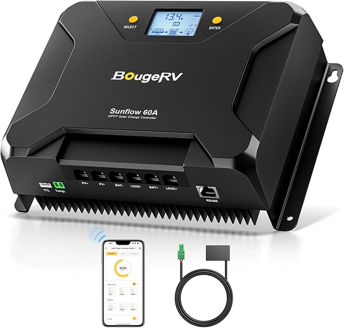 BougeRV Sunflow MPPT Solar Charge Controller 60A, w/Low-Temp Cut-Off, APP