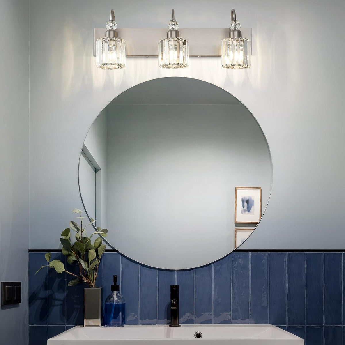 Ralbay Brushed Nickel Vanity Light for Bathroom Crystal 3-Light Modern Bathro...