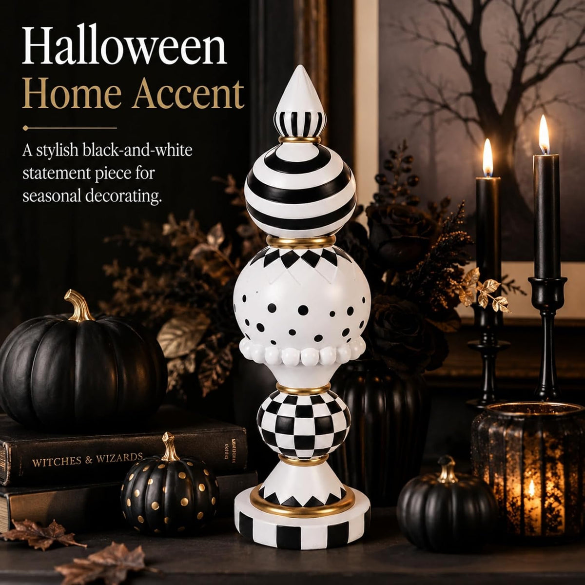 Black and White Checkered Fall Halloween Table Mantle Home Decor