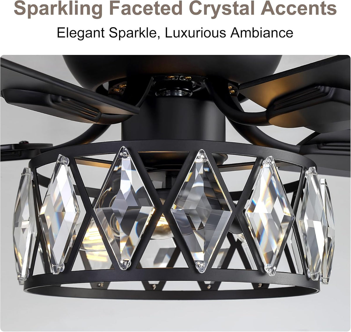 52 Inch Crystal Ceiling Fan With Light And Remote,Flush Mount Ceiling Fans