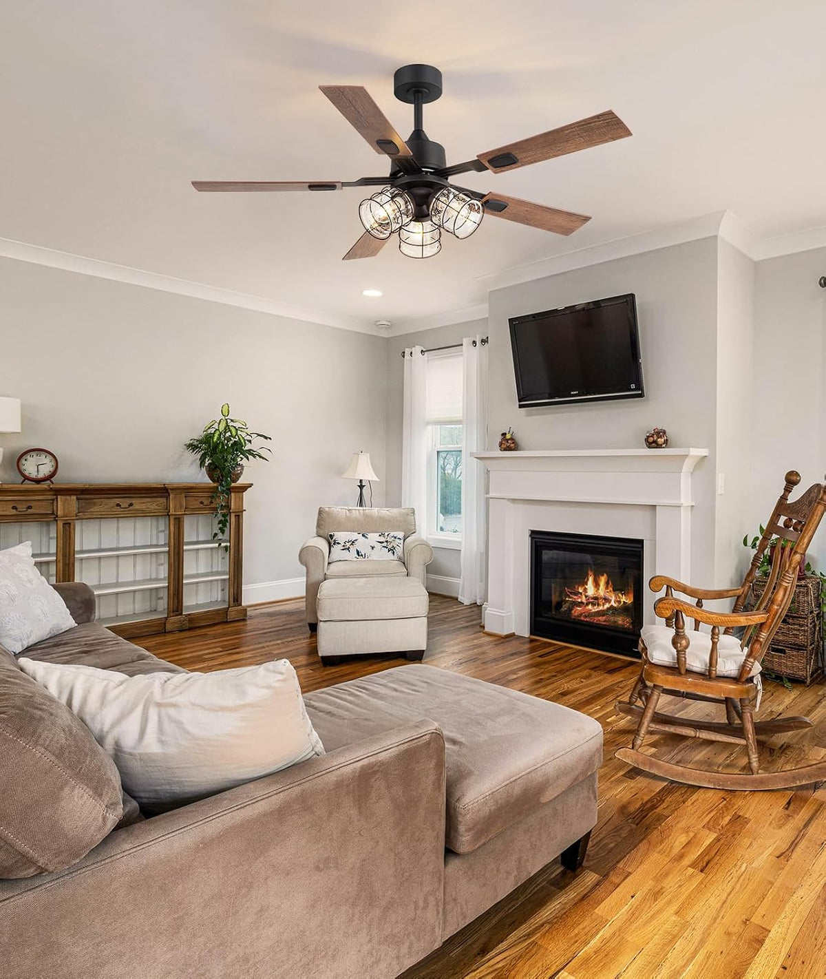 ZYD 52 Inch Farmhouse Ceiling Fan with Lights, Rustic Wood Fan with Remote