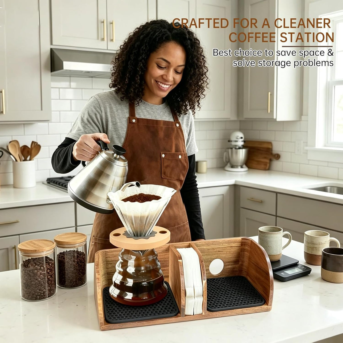 Acacia Coffee Bar Station Organizer Stand Caddy for Chemex Pour Over Maker