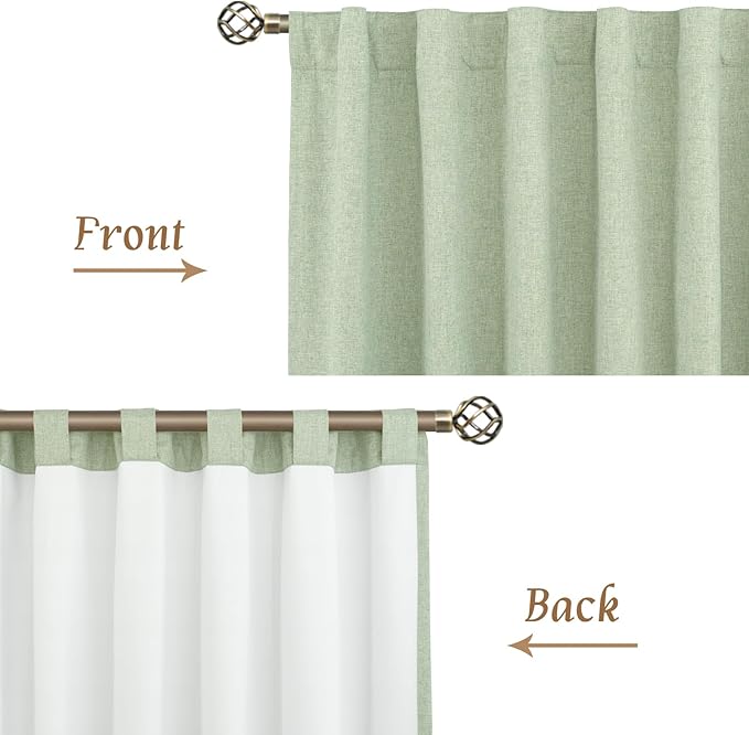 LAMIT 100% Blackout Linen Curtains, 63 Inches Linen Textured Thermal Bedroom