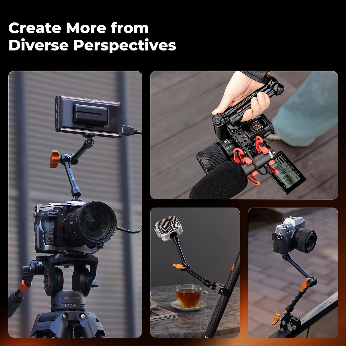 K&F CONCEPT 9.8" Magic Arm Clamp Kit with 1/4" & 3/8" ...