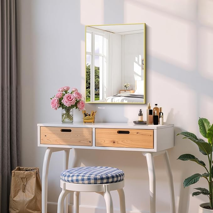 Gold Bathroom Mirror for Wall, 18x24 Inch Rectangle Mirror