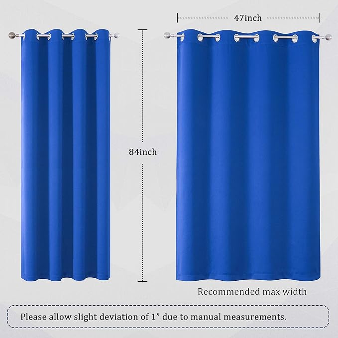 DUALIFE Royal Blue Blackout Curtains 84 inch Length Solid Energy Efficient Room