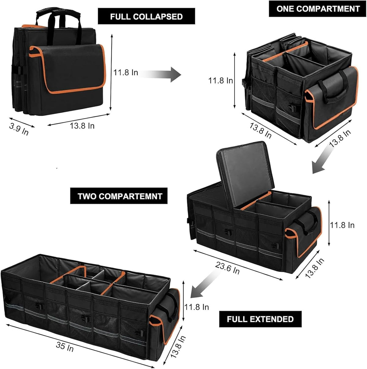 Car Trunk Organizer and Storage with Lid & Removable Leakproof Cooler Bag...
