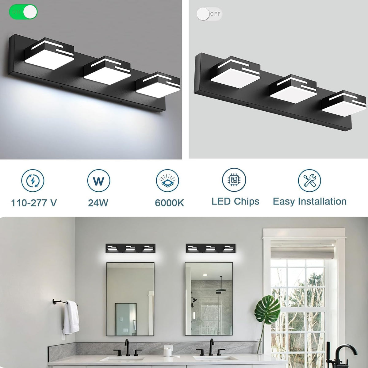 LED Modern Bathroom Vanity Light Fixtures, Dimmable Matte Black Vanity Lights...