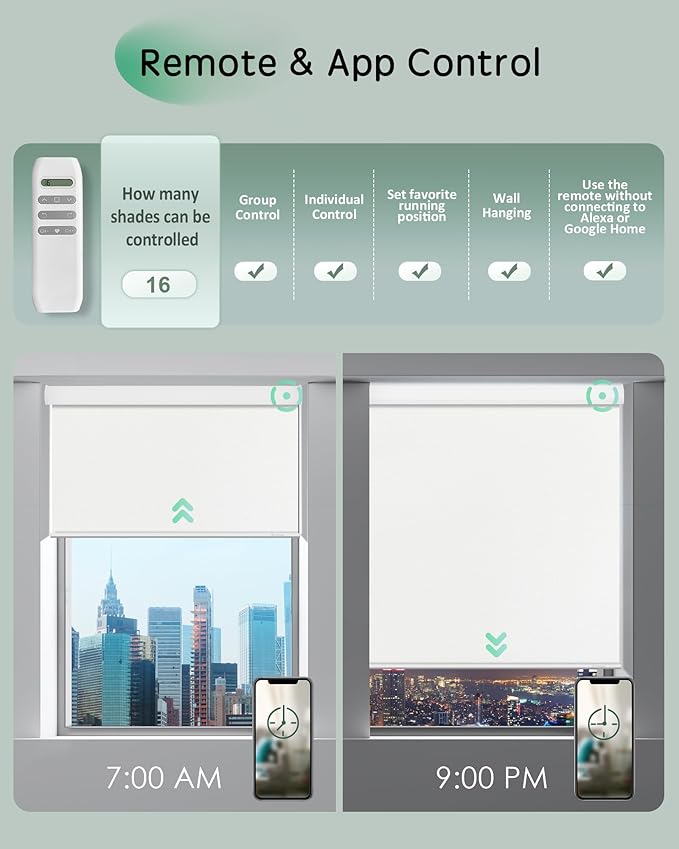 Yoolax Motorized Blinds App Control, Cordless Automatic Shades Roller Window