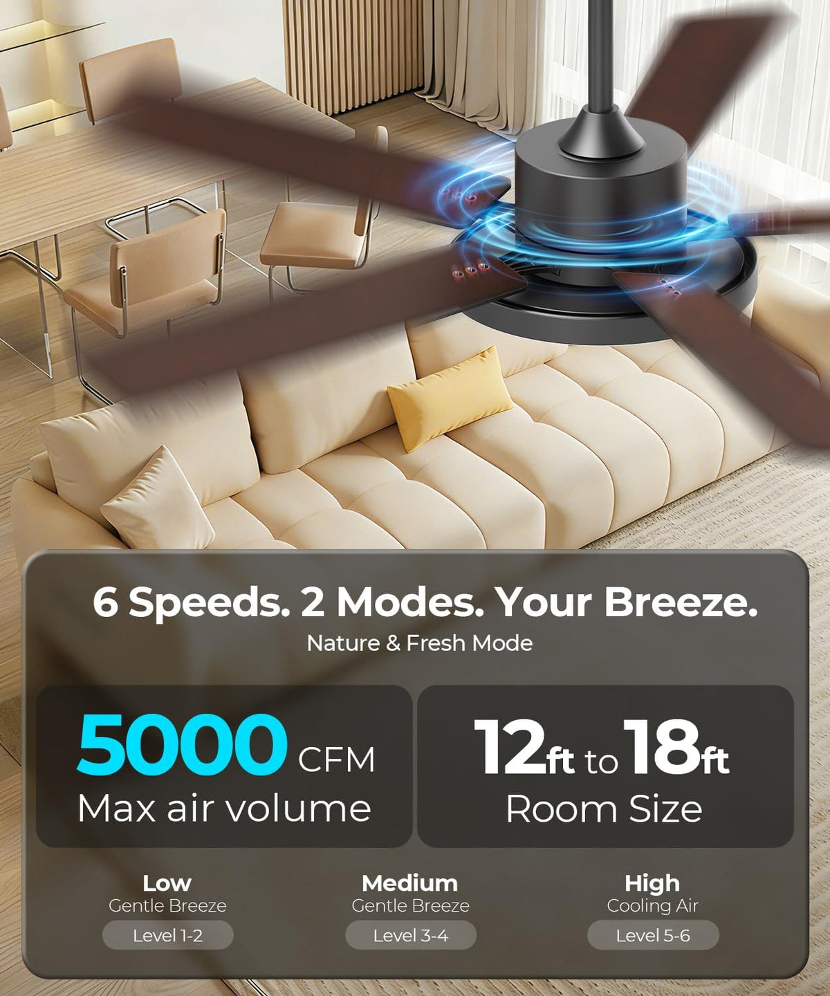 RGBCW Smart 52" 2600LM LED Ceiling Fan Light with Remote, Black