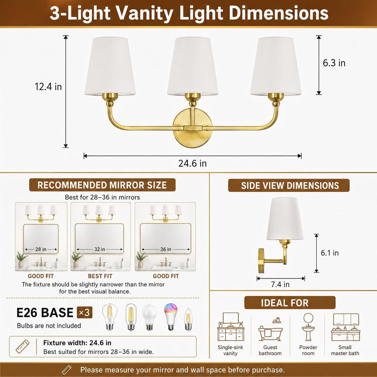 Bathroom Vanity Light, Brushed Gold Bathroom Lighting Fixtures Over Mirror
