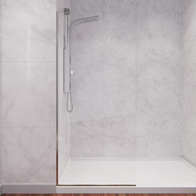 ANZZI 74 X 34 Inch Frameless Fixed Glass Shower Screen Shower Door in Brushed