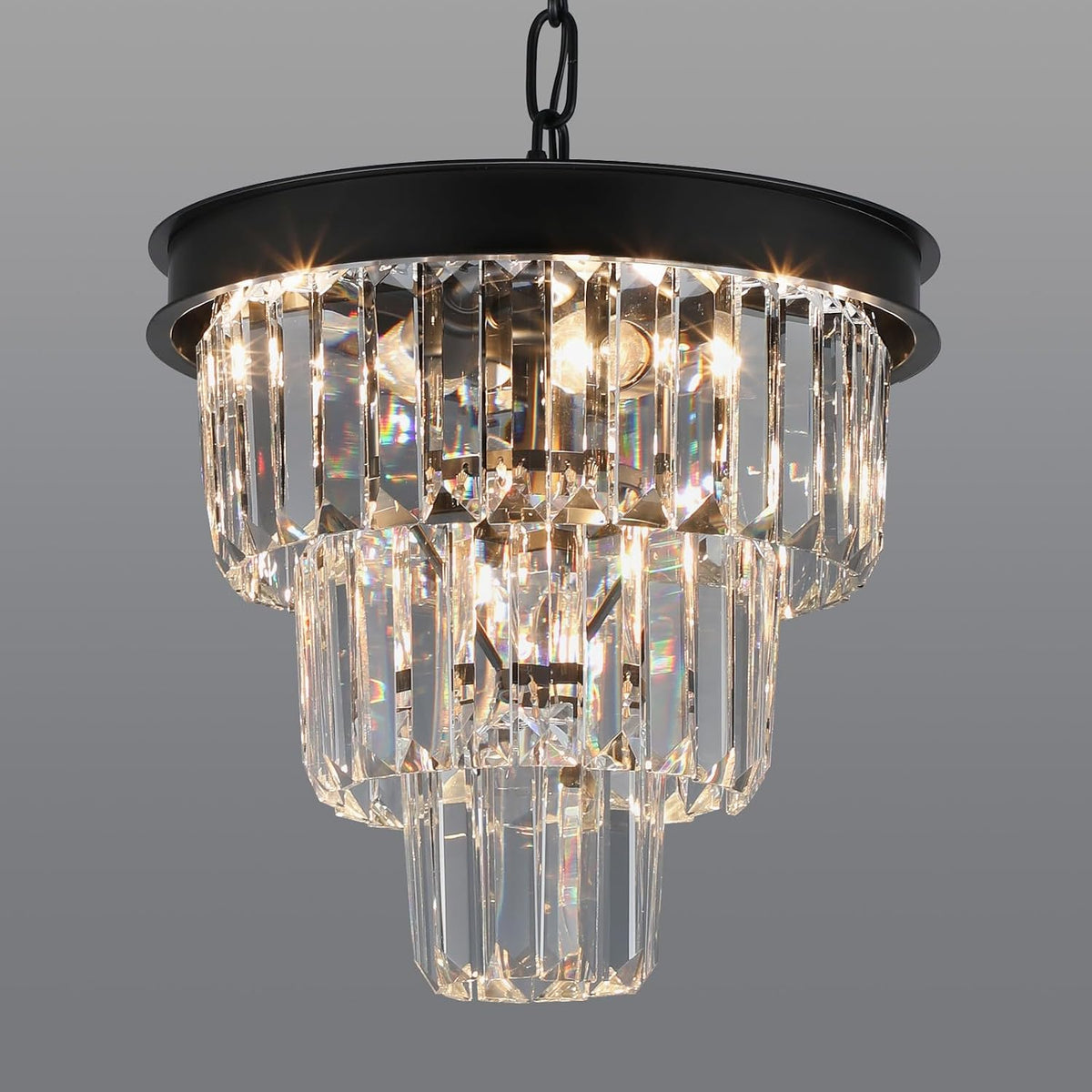 Weesalife Black Crystal Chandeliers for Dining Room，4-Lights D12 Inch