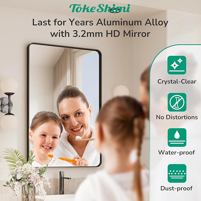TokeShimi 30 x 30 Black Bathroom Mirror, Rectangle Bathroom Wall Mirror