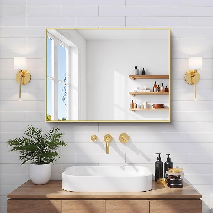 Gold Bathroom Mirror for Wall, 18x24 Inch Rectangle Mirror