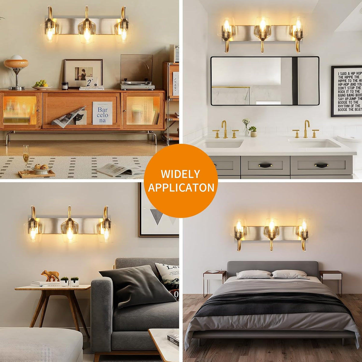 foucasal Brushed Nickel 3-Light Vanity Light Fixture Over Mirror