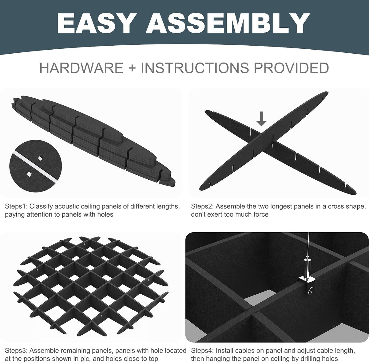 Acoustic Ceiling Panels Sound Absorbing Panels, Hexagon Black