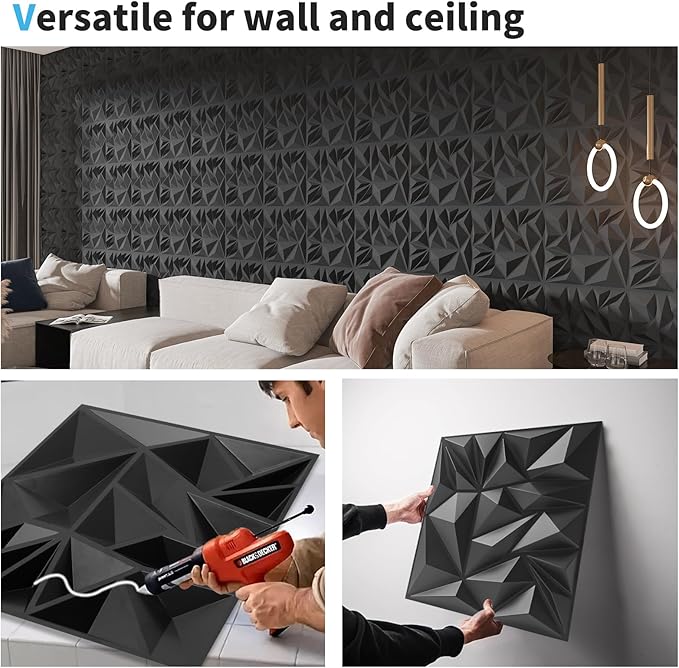 Art3d 33-Pack 3D Wall Panels for Interior Wall Decor, Modern Diamond Textured