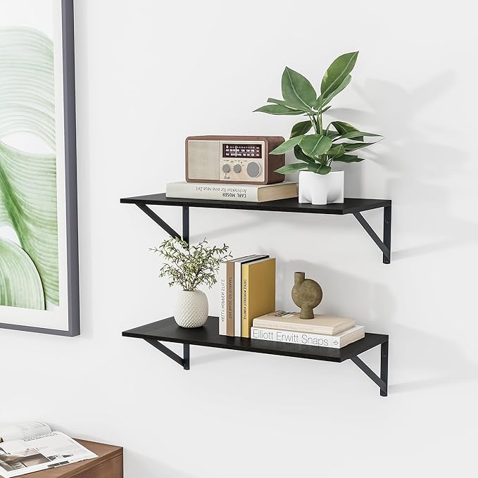Heimlove Black Deep Floating Shelves (Set of 2)